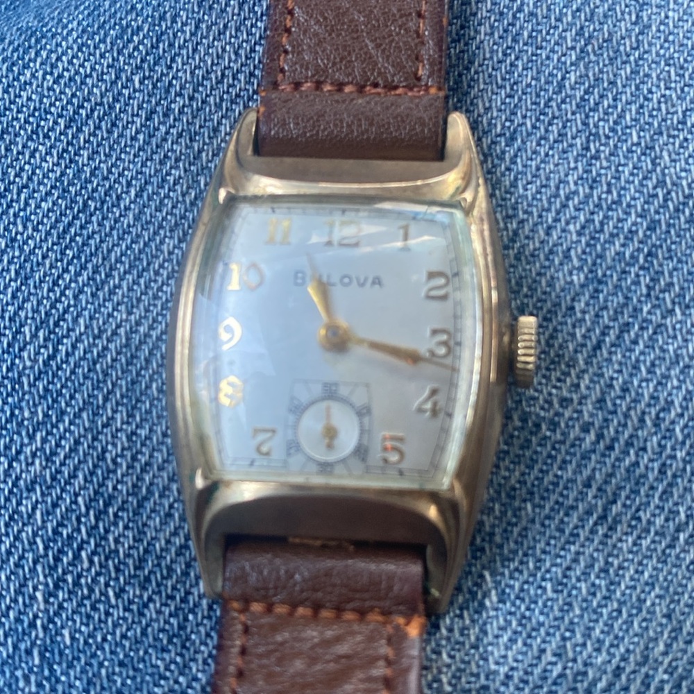 Bulova Brown and Gold Vintage Tonneau Watch